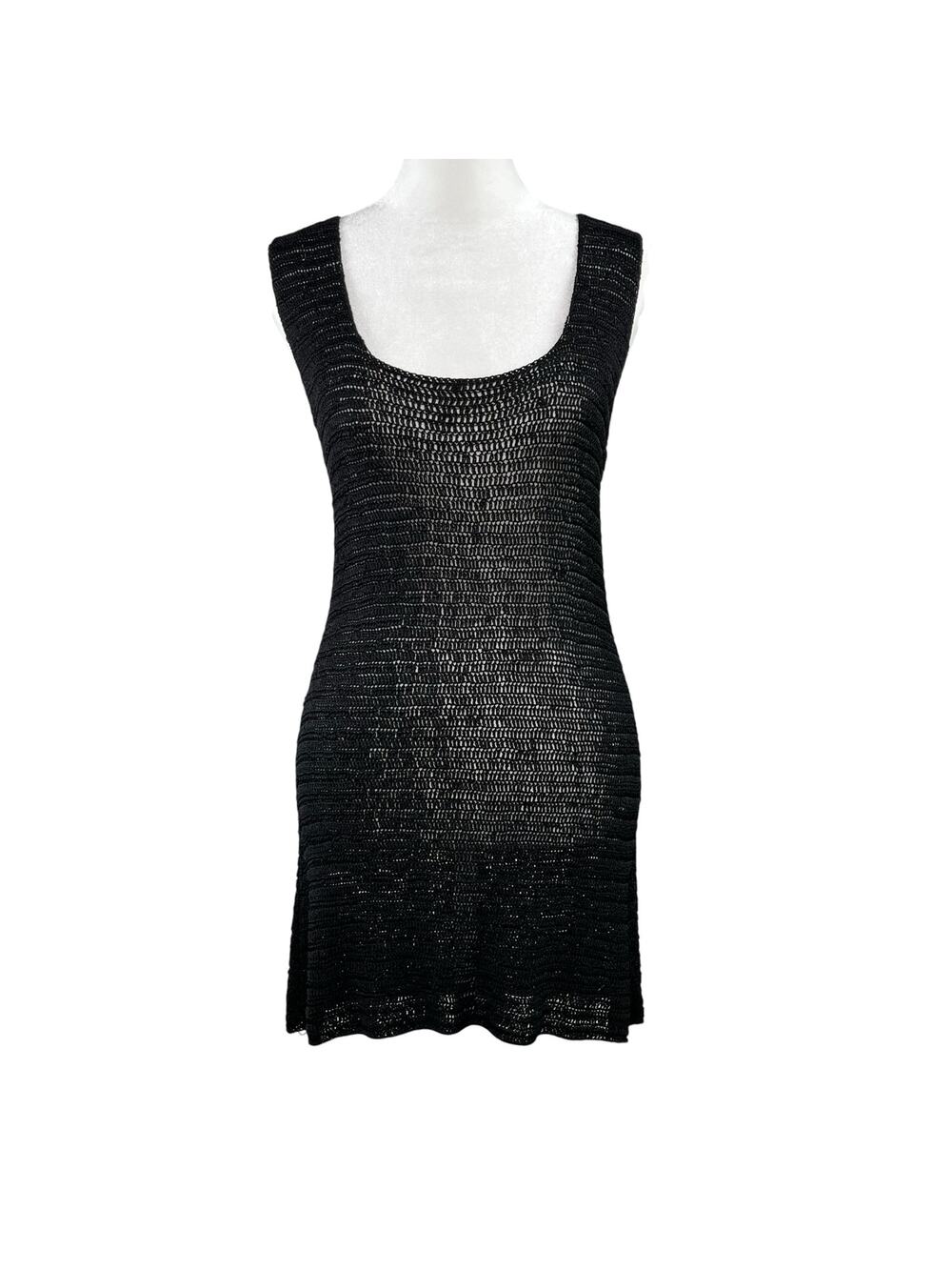 ET VOUS Black Crochet Knit Sheer Micro Mini Bodycon Dress Beach Swim Cover Up M